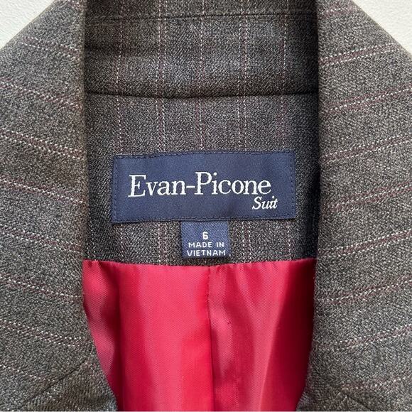 Evan Picone Suit Blazer Gray Pinstripe Faux Flap Pockets Blazer Jacket Size 6 - Picture 11 of 13
